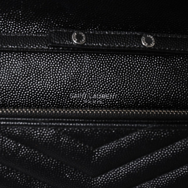 極美品 SAINT LAURENT サンローラン カサンドラ レザー チェーンウォレット キャビアスキン ブラック シルバー金具 中古 4a004629