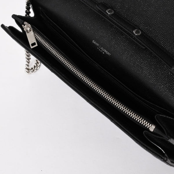 極美品 SAINT LAURENT サンローラン カサンドラ レザー チェーンウォレット キャビアスキン ブラック シルバー金具 中古 4a004629