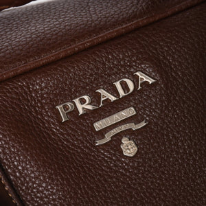 PRADA プラダ イントレチャート レザーミニボストンバッグ ブラウン イタリア シボ革レザー メタルロゴ ハンドバッグ シルバー金具 美品 中古 4a004501