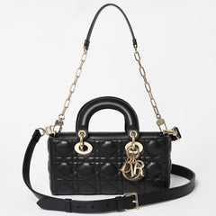 Very Good Condition Christian Dior Lady D-Joy Bag Small M0613ONGE_M900 Cannage Lambskin Black Used 4a003292