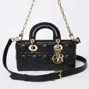 Very Good Condition Christian Dior Lady D-Joy Bag Small M0613ONGE_M900 Cannage Lambskin Black Used 4a003292