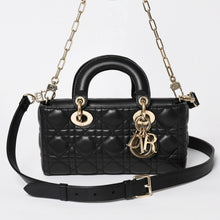 画像をギャラリービューアに読み込む, 極美品 Christian Dior クリスチャンディオール Lady D-Joyバッグ スモール M0613ONGE_M900 カナージュ ラムスキン ブラック 中古 4a003292