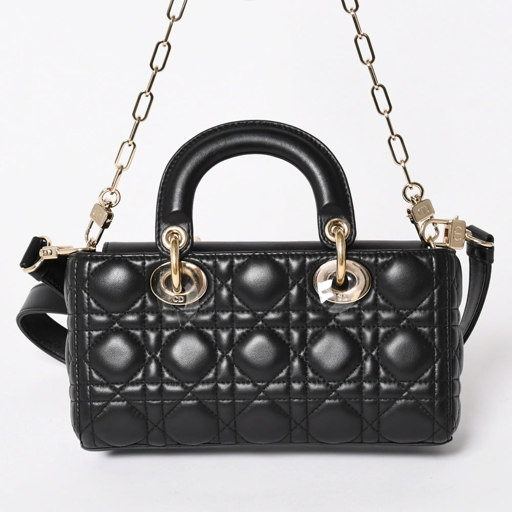 Very Good Condition Christian Dior Lady D-Joy Bag Small M0613ONGE_M900 Cannage Lambskin Black Used 4a003292