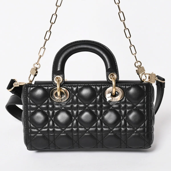 Very Good Condition Christian Dior Lady D-Joy Bag Small M0613ONGE_M900 Cannage Lambskin Black Used 4a003292