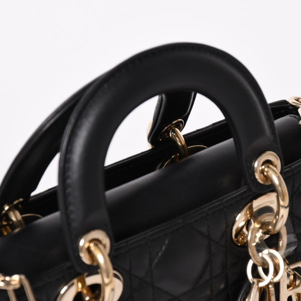 Very Good Condition Christian Dior Lady D-Joy Bag Small M0613ONGE_M900 Cannage Lambskin Black Used 4a003292