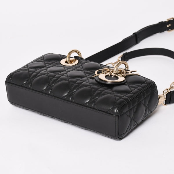 Very Good Condition Christian Dior Lady D-Joy Bag Small M0613ONGE_M900 Cannage Lambskin Black Used 4a003292