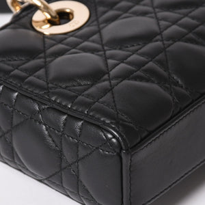 Very Good Condition Christian Dior Lady D-Joy Bag Small M0613ONGE_M900 Cannage Lambskin Black Used 4a003292