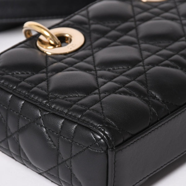 Very Good Condition Christian Dior Lady D-Joy Bag Small M0613ONGE_M900 Cannage Lambskin Black Used 4a003292