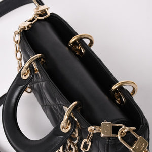 Very Good Condition Christian Dior Lady D-Joy Bag Small M0613ONGE_M900 Cannage Lambskin Black Used 4a003292