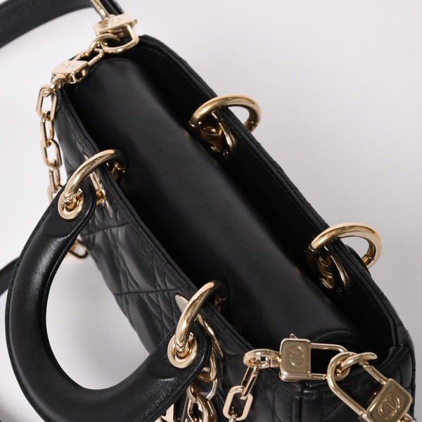 Very Good Condition Christian Dior Lady D-Joy Bag Small M0613ONGE_M900 Cannage Lambskin Black Used 4a003292