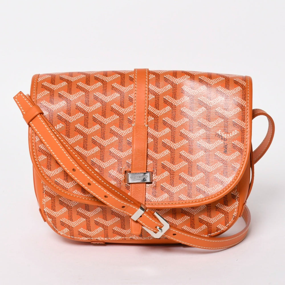 極美品 GOYARD ゴヤール ベルヴェデーレ PM ショルダーバッグ オレンジ ゴヤールディンキャンバス ヘリンボーン柄 オレンジ シルバー金具 中古 4a004503