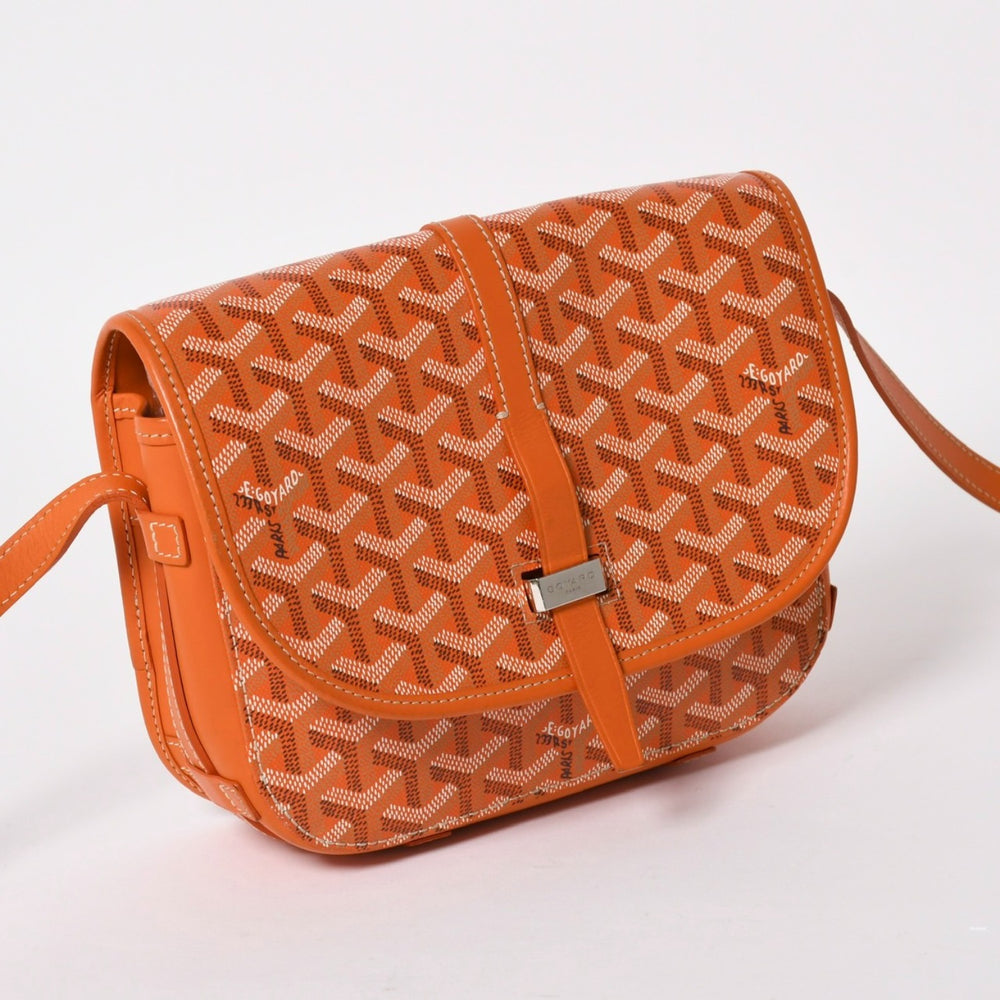 Very good condition GOYARD Belvedere PM shoulder bag orange Goyardine canvas herringbone pattern orange silver hardware used 4a004503