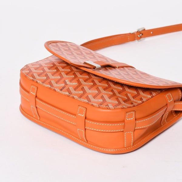 極美品 GOYARD ゴヤール ベルヴェデーレ PM ショルダーバッグ オレンジ ゴヤールディンキャンバス ヘリンボーン柄 オレンジ シルバー金具 中古 4a004503