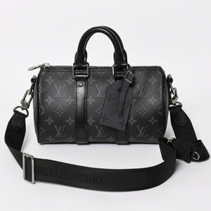 極美品 LOUIS VUITTON ルイヴィトン キーポル バンドリエール 25 2WAYバッグ モノグラムエクリプス M46271 ブラック グレー 中古 4a004512