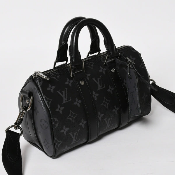 極美品 LOUIS VUITTON ルイヴィトン キーポル バンドリエール 25 2WAYバッグ モノグラムエクリプス M46271 ブラック グレー 中古 4a004512