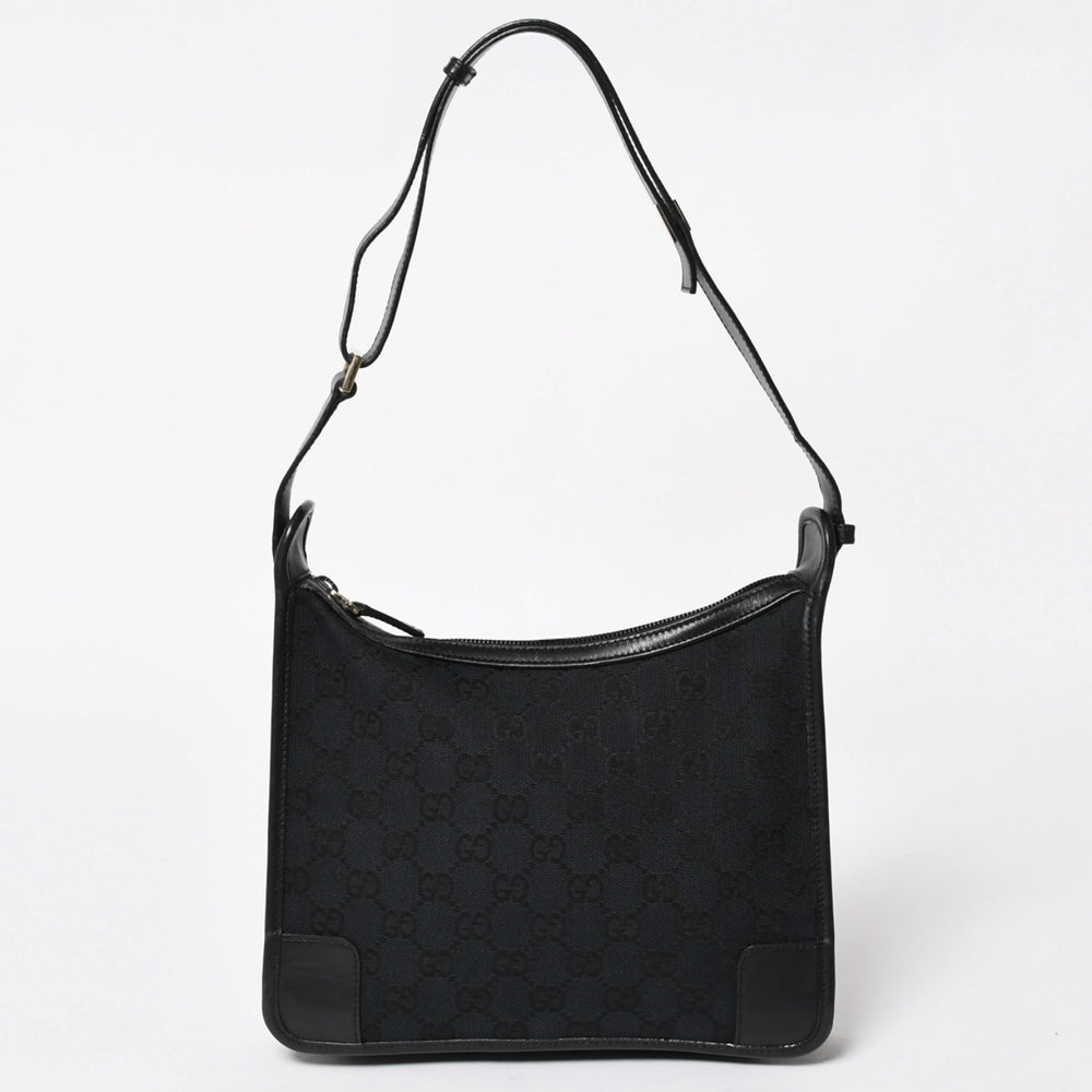 極美品 GUCCI グッチ ショルダーバッグ ワンショルダー 001 4206 GGキャンバス レザー ブラック シルバー金具 中古 4a004599