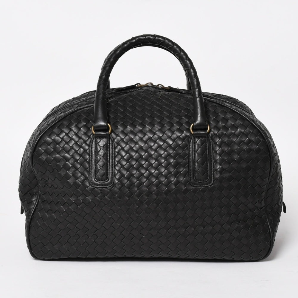 極美品 BOTTEGA VENETA ボッテガヴェネタ ボストンバッグ イントレチャート ミニボストン レザー ブラック ブロンズ金具 中古 4a004627