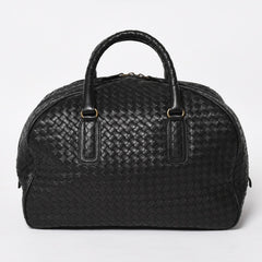 Very Good Condition BOTTEGA VENETA Bottega Veneta Boston Bag Intrecciato Mini Boston Leather Black Bronze Hardware Used 4a004627