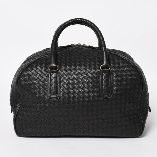 Very Good Condition BOTTEGA VENETA Bottega Veneta Boston Bag Intrecciato Mini Boston Leather Black Bronze Hardware Used 4a004627
