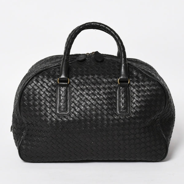 Very Good Condition BOTTEGA VENETA Bottega Veneta Boston Bag Intrecciato Mini Boston Leather Black Bronze Hardware Used 4a004627