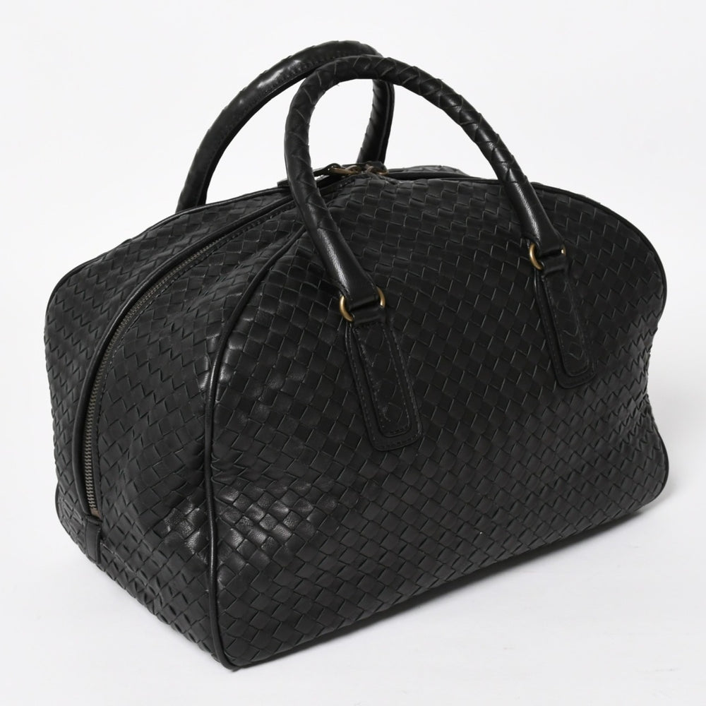 Very Good Condition BOTTEGA VENETA Bottega Veneta Boston Bag Intrecciato Mini Boston Leather Black Bronze Hardware Used 4a004627