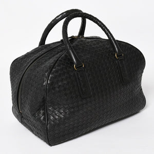 Very Good Condition BOTTEGA VENETA Bottega Veneta Boston Bag Intrecciato Mini Boston Leather Black Bronze Hardware Used 4a004627