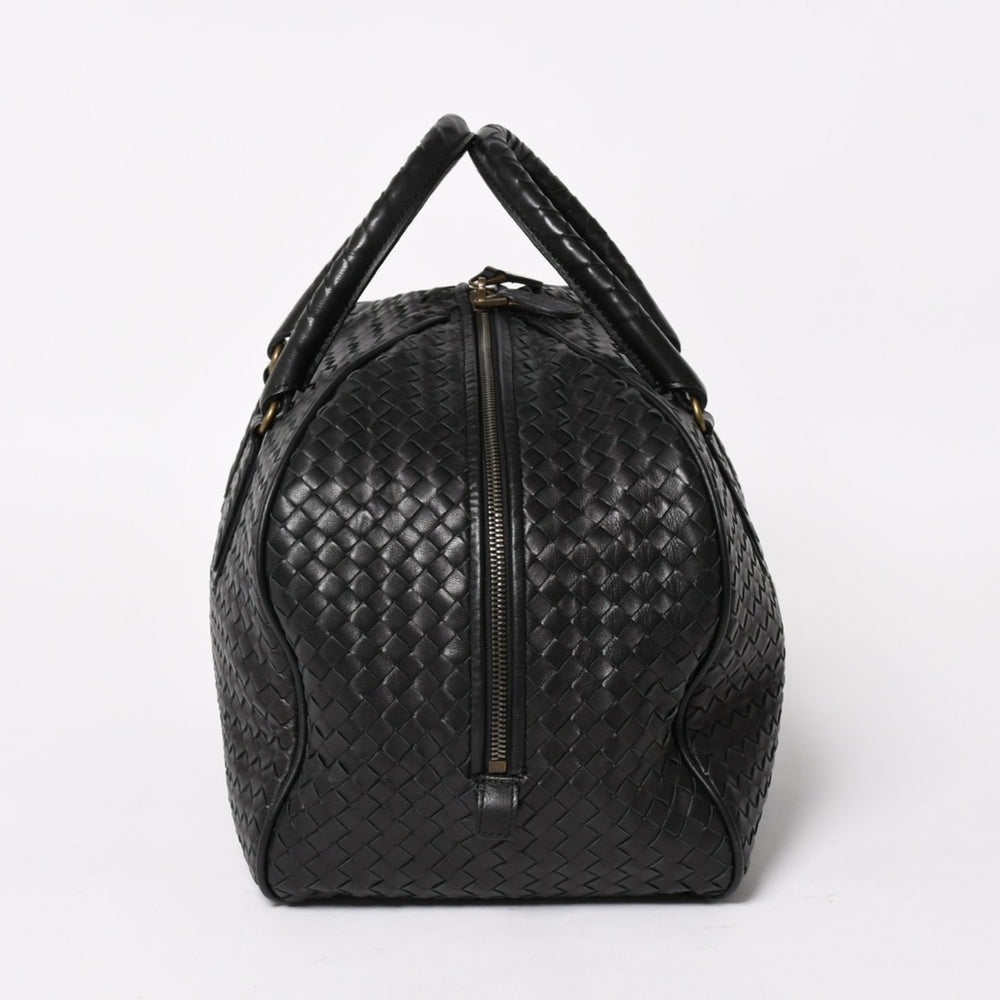 Very Good Condition BOTTEGA VENETA Bottega Veneta Boston Bag Intrecciato Mini Boston Leather Black Bronze Hardware Used 4a004627