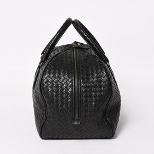 Very Good Condition BOTTEGA VENETA Bottega Veneta Boston Bag Intrecciato Mini Boston Leather Black Bronze Hardware Used 4a004627