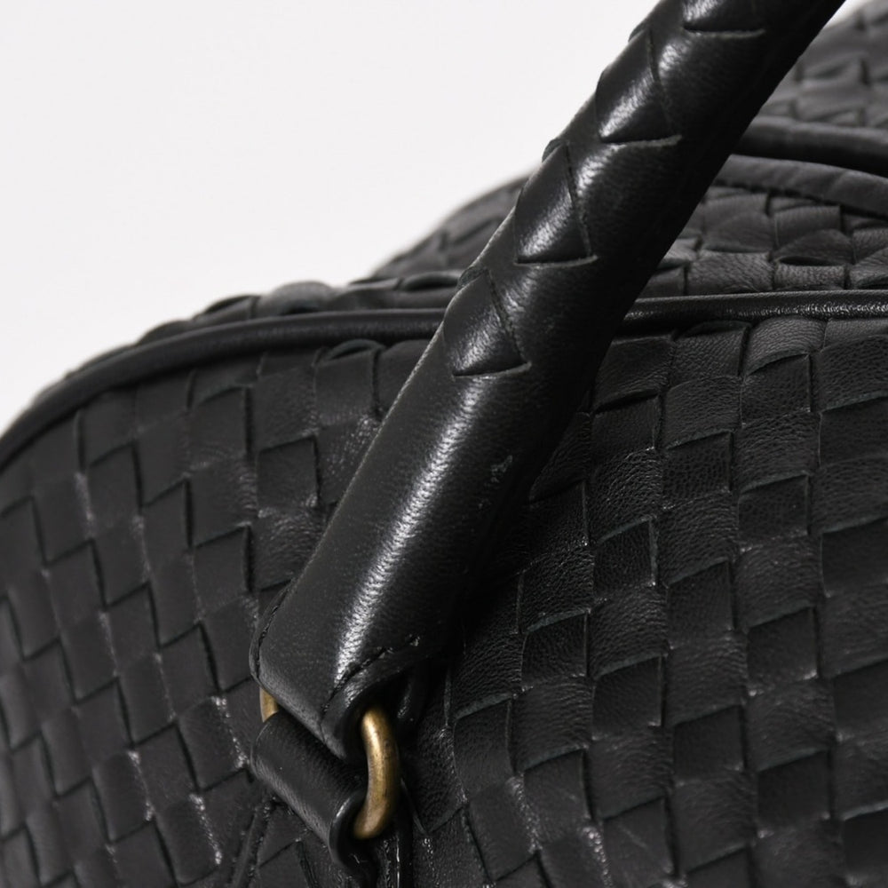 Very Good Condition BOTTEGA VENETA Bottega Veneta Boston Bag Intrecciato Mini Boston Leather Black Bronze Hardware Used 4a004627