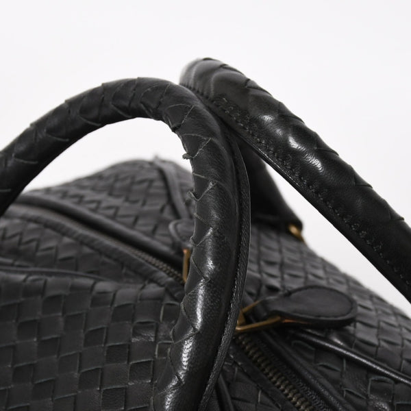 Very Good Condition BOTTEGA VENETA Bottega Veneta Boston Bag Intrecciato Mini Boston Leather Black Bronze Hardware Used 4a004627