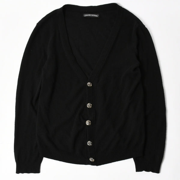 CHROME HEARTS クロムハーツ ニットカーディガン クロスボールボタン サイズM クロスパッチ カシミヤ ブラック シルバー925 美品 中古 4a004644