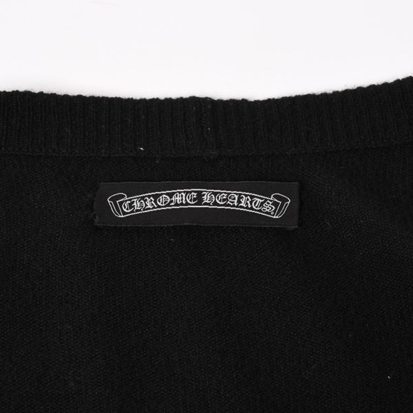 CHROME HEARTS クロムハーツ ニットカーディガン クロスボールボタン サイズM クロスパッチ カシミヤ ブラック シルバー925 美品 中古 4a004644