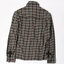 画像をギャラリービューアに読み込む, CHROME HEARTS クロムハーツ ルーズエンド フランネルチェックシャツ クロスボールボタン ブラック レッド ホワイト グリーン シルバー925 CHクロス レザーパッチ Mサイズ 美品 中古 4a004643