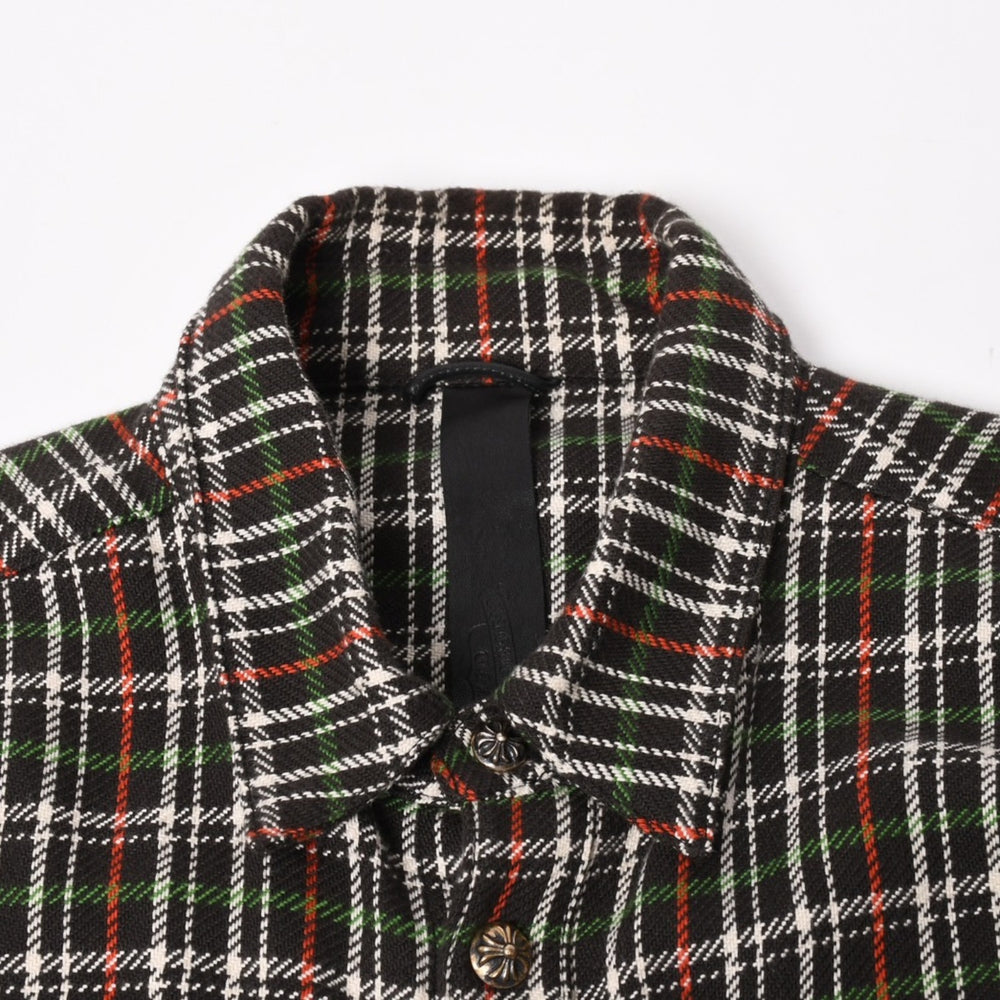CHROME HEARTS クロムハーツ ルーズエンド フランネルチェックシャツ ブラック レッド ホワイト グリーン シルバー925Mサイズ 美品 中古 4a004643
