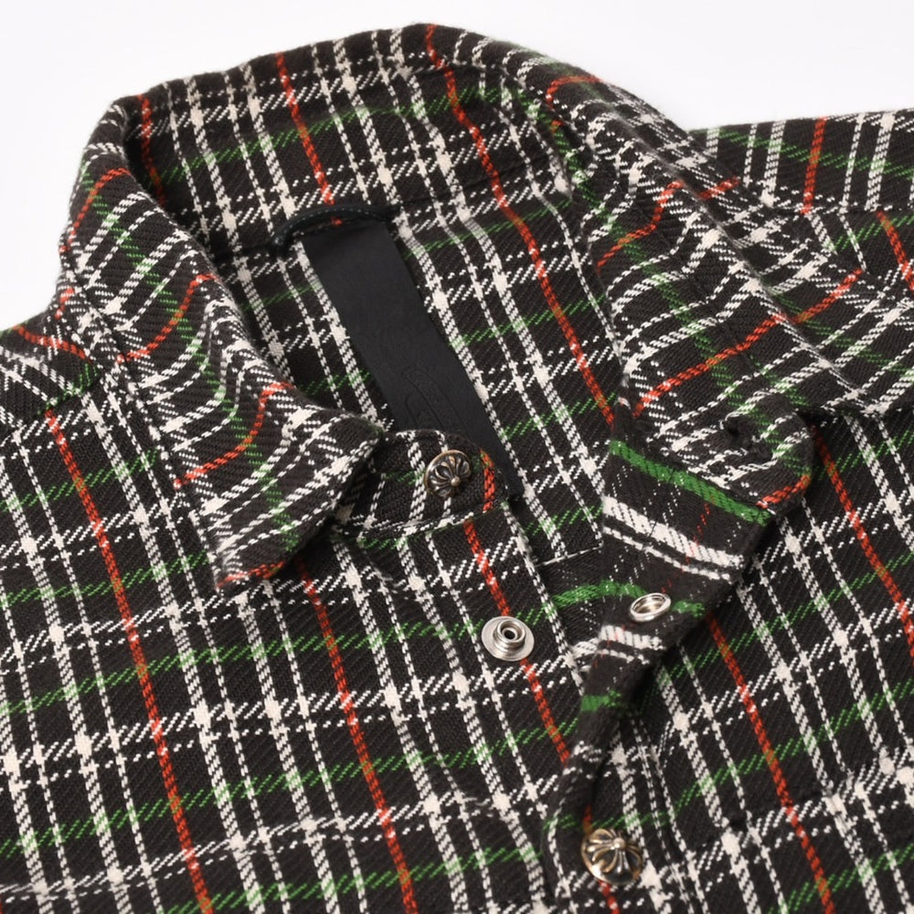 CHROME HEARTS クロムハーツ ルーズエンド フランネルチェックシャツ ブラック レッド ホワイト グリーン シルバー925Mサイズ 美品 中古 4a004643