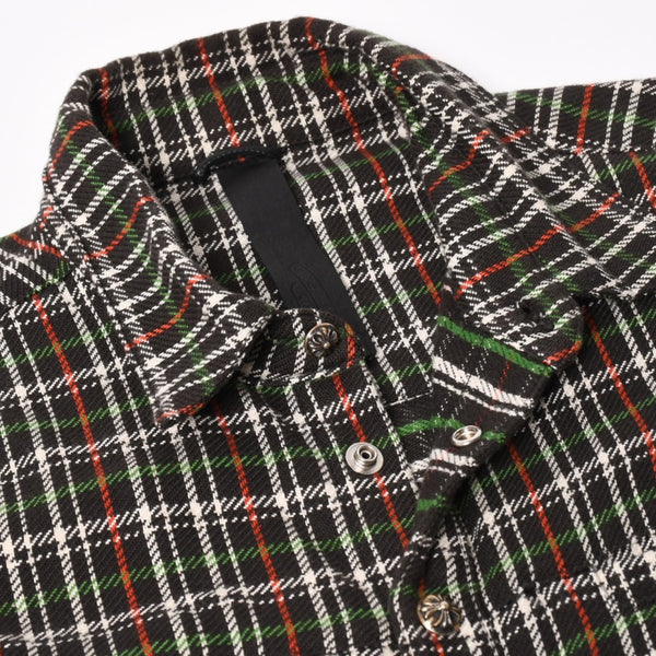 CHROME HEARTS クロムハーツ ルーズエンド フランネルチェックシャツ ブラック レッド ホワイト グリーン シルバー925Mサイズ 美品 中古 4a004643