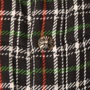 CHROME HEARTS クロムハーツ ルーズエンド フランネルチェックシャツ ブラック レッド ホワイト グリーン シルバー925Mサイズ 美品 中古 4a004643