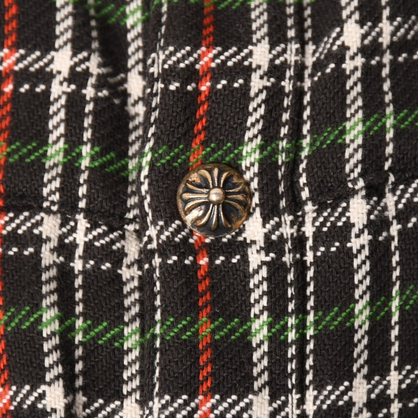 CHROME HEARTS クロムハーツ ルーズエンド フランネルチェックシャツ ブラック レッド ホワイト グリーン シルバー925Mサイズ 美品 中古 4a004643