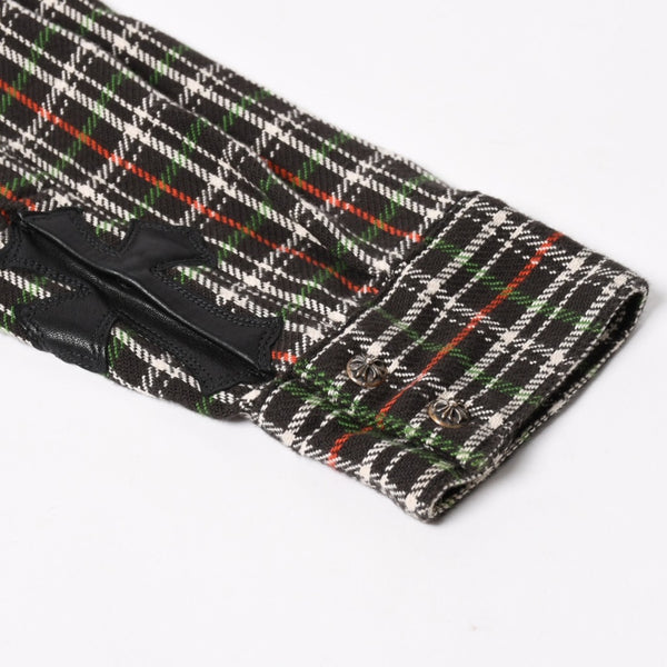 CHROME HEARTS クロムハーツ ルーズエンド フランネルチェックシャツ ブラック レッド ホワイト グリーン シルバー925Mサイズ 美品 中古 4a004643