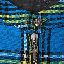 画像をギャラリービューアに読み込む, CHROME HEARTS クロムハーツ EZ RIDER チェックシャツジャケット プルオーバー タータンチェック柄 ハーフジップ イエロー ブルー ブラック ダガー クロスボールボタン シルバー925 Mサイズ 美品 中古 4a004648