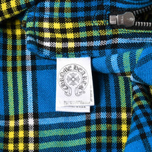画像をギャラリービューアに読み込む, CHROME HEARTS クロムハーツ EZ RIDER チェックシャツジャケット プルオーバー タータンチェック柄 ハーフジップ イエロー ブルー ブラック ダガー クロスボールボタン シルバー925 Mサイズ 美品 中古 4a004648