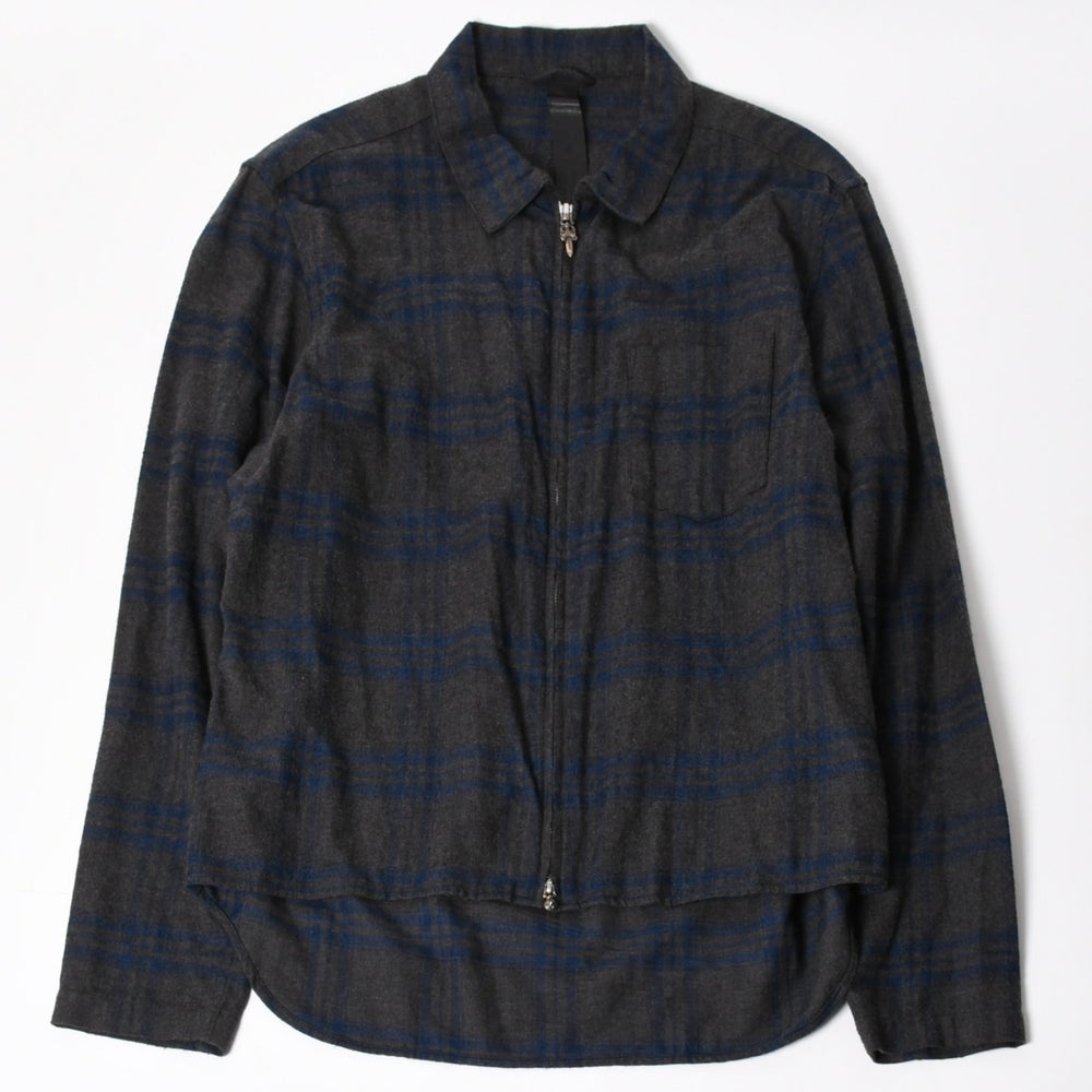 CHROME HEARTS Heywood Long Sleeve Zip Up Check Shirt Dagger Dark Gray Navy Plaid Shirt Jacket M Size Good Condition Used 4a004647