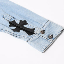 画像をギャラリービューアに読み込む, CHROME HEARTS クロムハーツ Y NOT Cross Ball Button LAST BITE Denim Shirt クロスボールボタン ライトブルー デニムシャツ Mサイズ シルバー925 良品 中古 4a004638