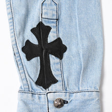 画像をギャラリービューアに読み込む, CHROME HEARTS クロムハーツ Y NOT Cross Ball Button LAST BITE Denim Shirt クロスボールボタン ライトブルー デニムシャツ Mサイズ シルバー925 良品 中古 4a004638