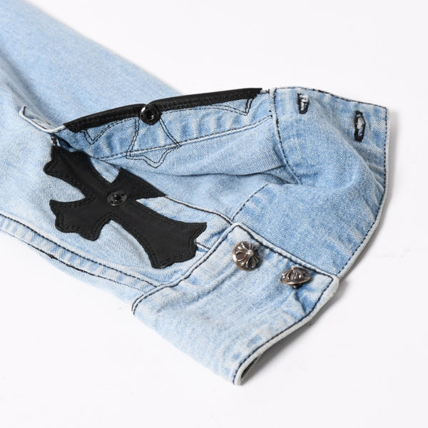 CHROME HEARTS Y NOT Cross Ball Button LAST BITE Denim Shirt Light Blue Denim Shirt M Size Silver 925 Good Used 4a004638