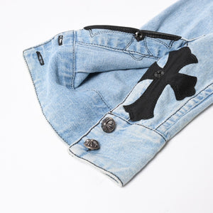 CHROME HEARTS Y NOT Cross Ball Button LAST BITE Denim Shirt Light Blue Denim Shirt M Size Silver 925 Good Used 4a004638