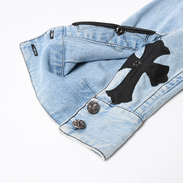 CHROME HEARTS Y NOT Cross Ball Button LAST BITE Denim Shirt Light Blue Denim Shirt M Size Silver 925 Good Used 4a004638
