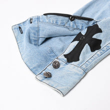 画像をギャラリービューアに読み込む, CHROME HEARTS クロムハーツ Y NOT Cross Ball Button LAST BITE Denim Shirt クロスボールボタン ライトブルー デニムシャツ Mサイズ シルバー925 良品 中古 4a004638