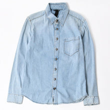 画像をギャラリービューアに読み込む, CHROME HEARTS クロムハーツ Y NOT Cross Ball Button LAST BITE Denim Shirt クロスボールボタン ライトブルー デニムシャツ Mサイズ シルバー925 良品 中古 4a004638