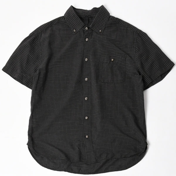 CHROME HEARTS Cross Ball Button Short Sleeve Graph Check Shirt Concho Button Black Gray M Size Plaid Pattern Silver 925 Good Used 4a004650